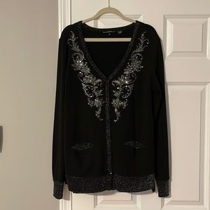 Miss Me Embellished Black V-Neck Women's Sweater Cardigan